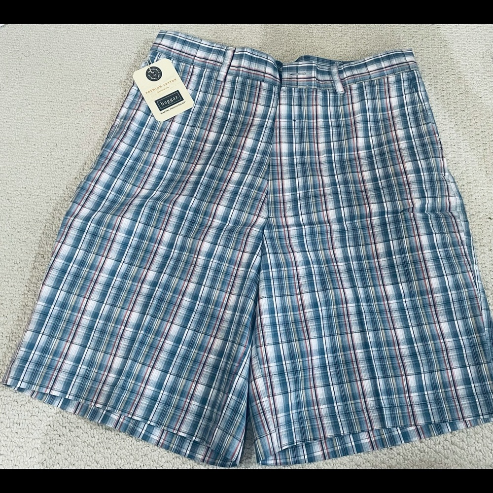 New Haggar Men’s Plaid Shorts 34W Slate Blue